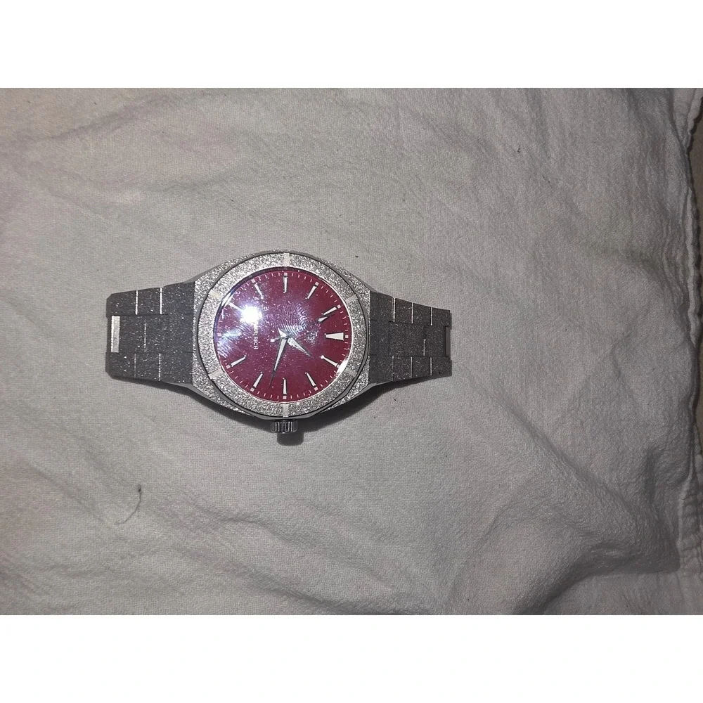 Paul Rich Frosted Star Dust Watch Silver Ruby Red Dial PR88 Japanese Movement